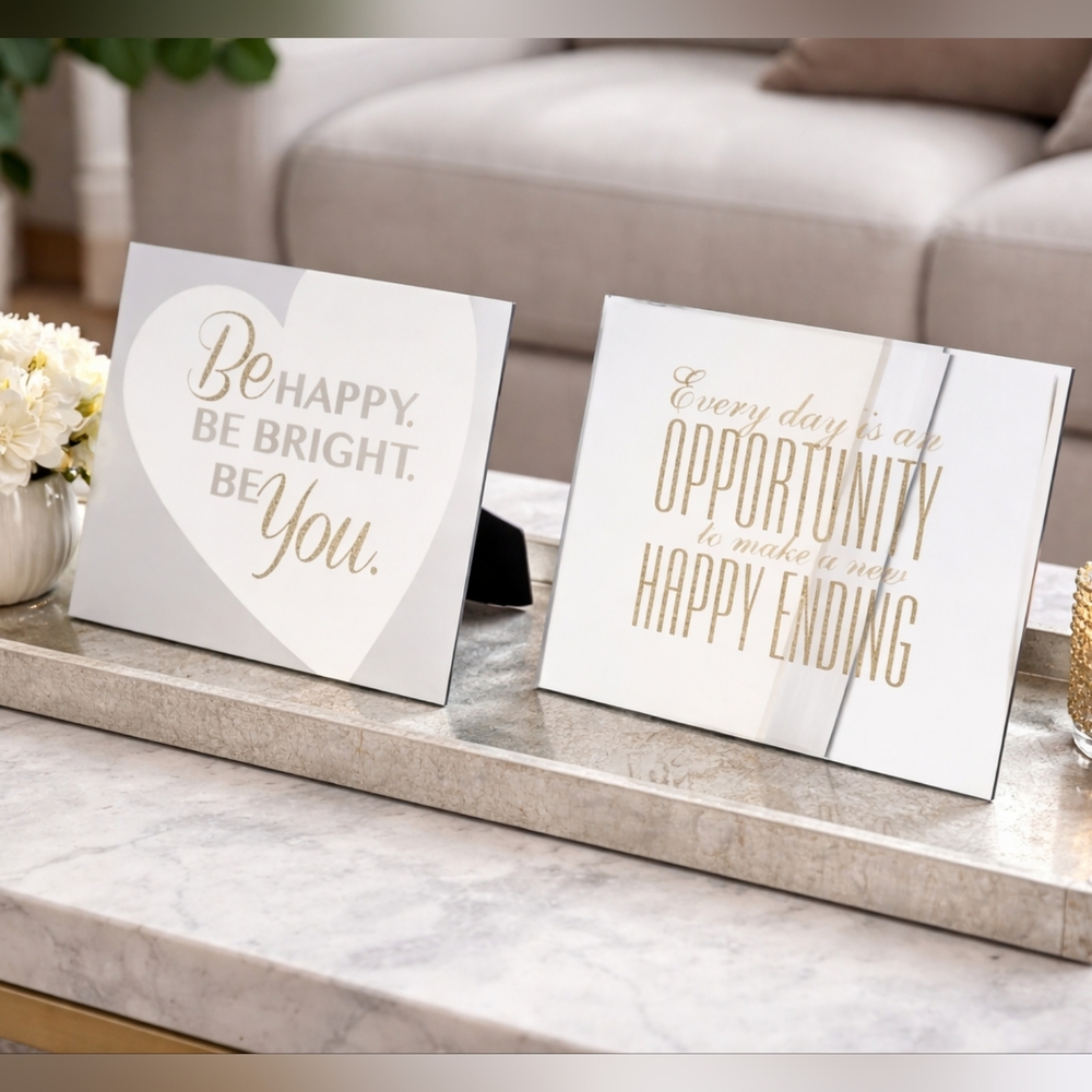 2pc Mirror Inspirational Table Decor Set - Glittler Gold and Gray Letters